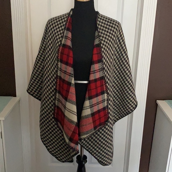 Apt 9 Wrap Jacket Reversible Ruana Houndstooth Plaid NWT - Picture 1 of 6